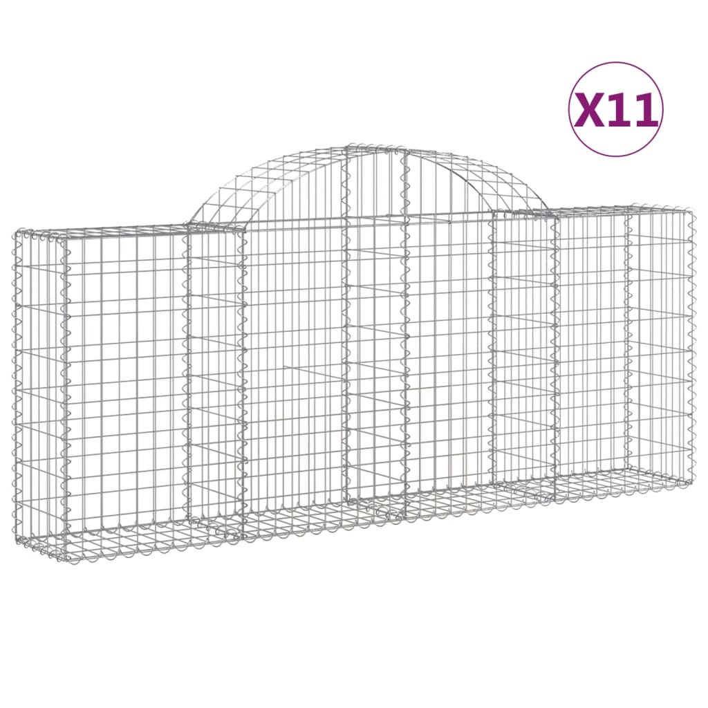 vidaXL Arched Gabion Baskets 11 pcs 200x30x80/100 cm Galvanised Iron