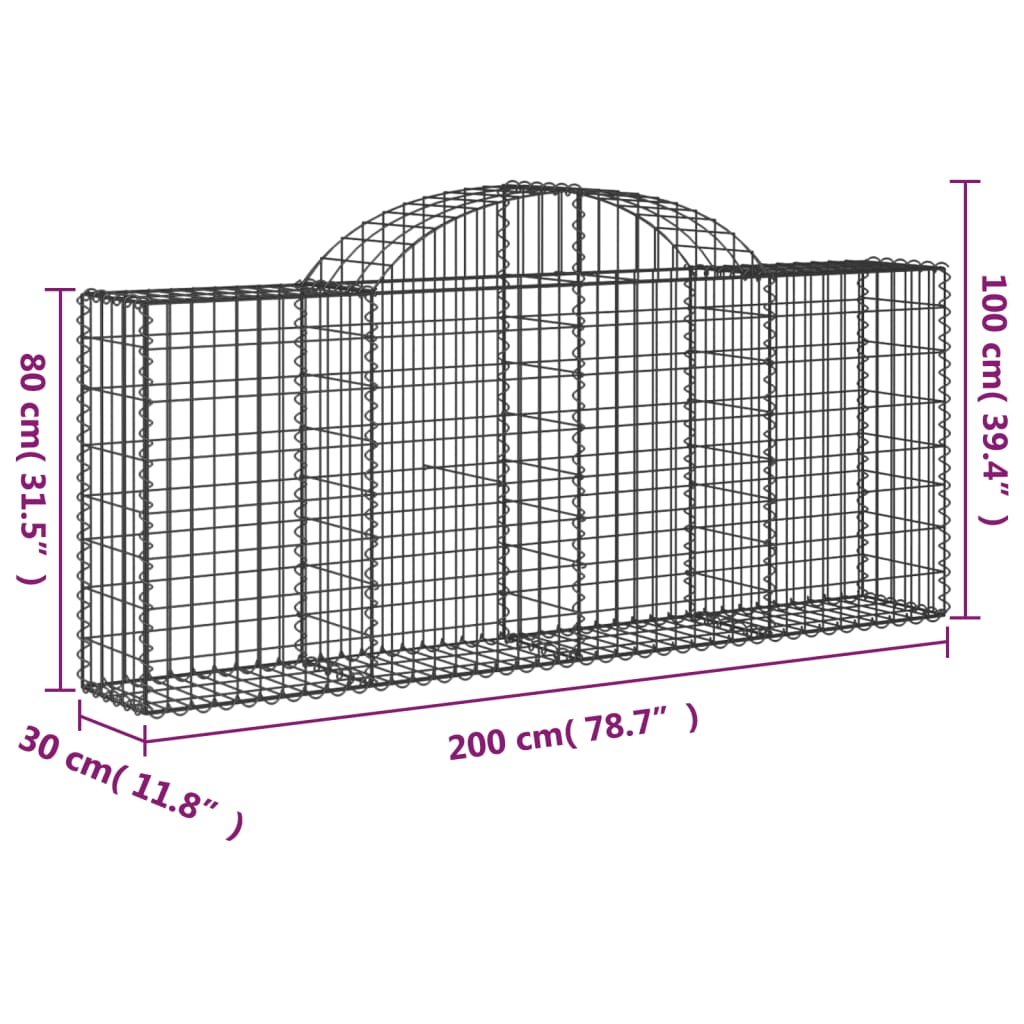 vidaXL Arched Gabion Baskets 11 pcs 200x30x80/100 cm Galvanised Iron