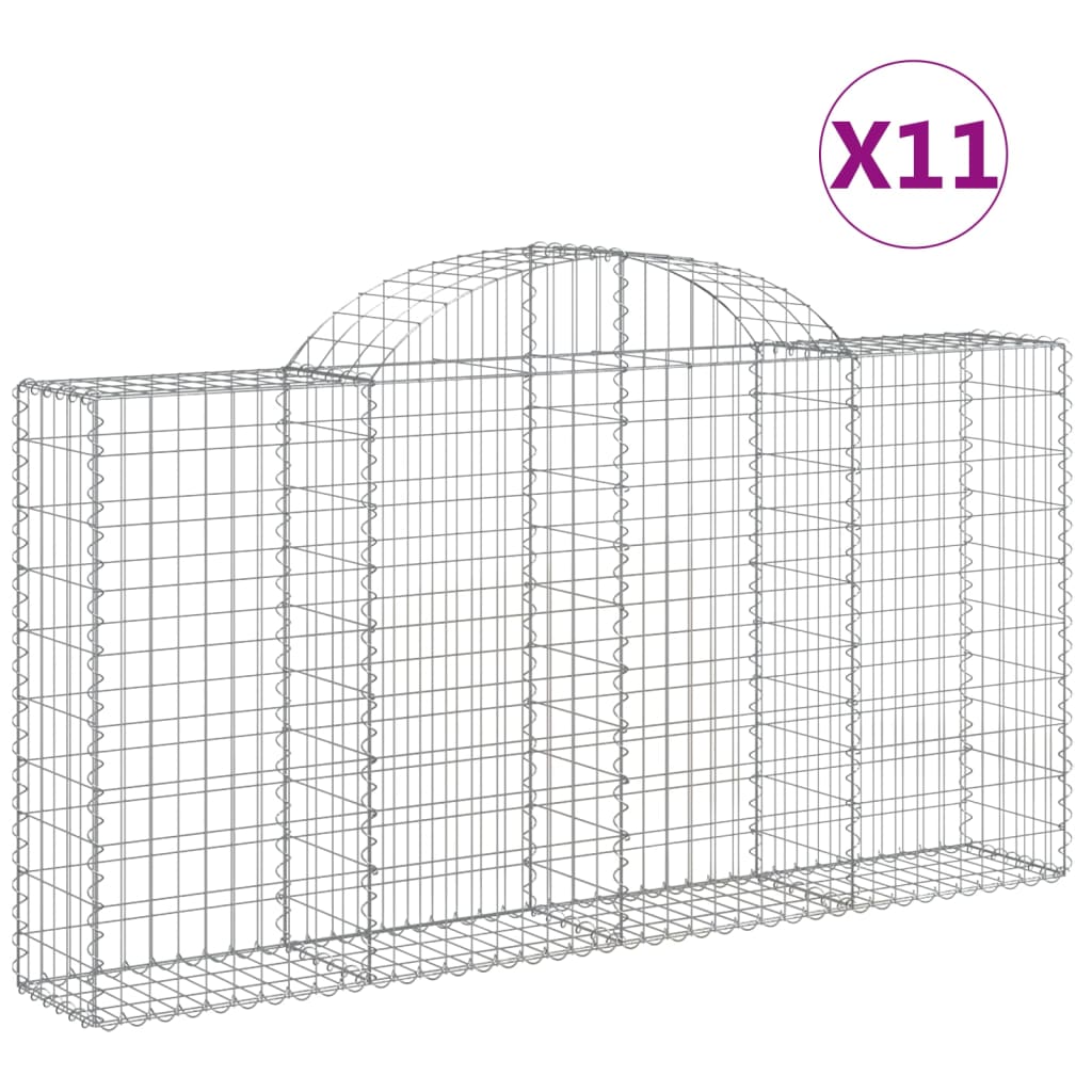 vidaXL Arched Gabion Baskets 11 pcs 200x30x100/120 cm Galvanised Iron