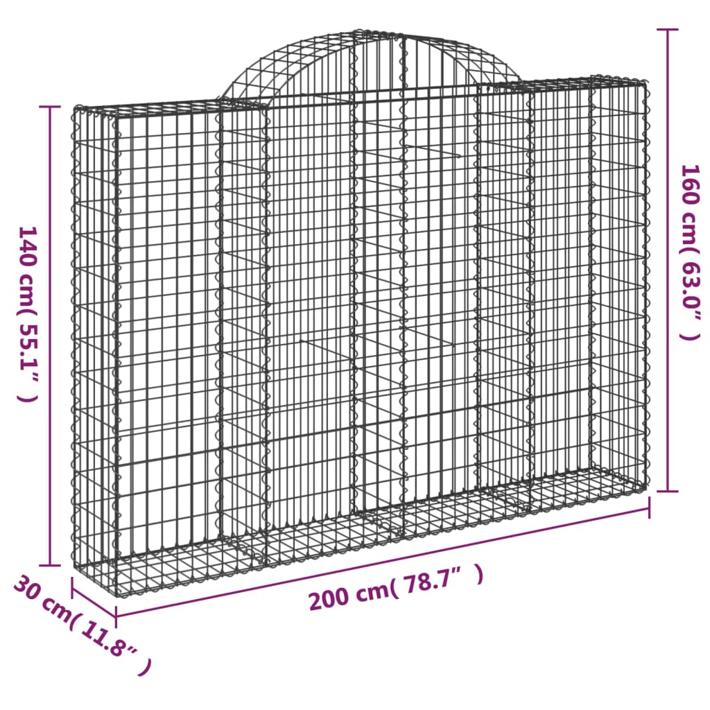 vidaXL Arched Gabion Baskets 4 pcs 200x30x140/160 cm Galvanised Iron