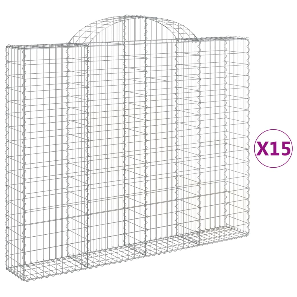 vidaXL Arched Gabion Baskets 15 pcs 200x30x160/180 cm Galvanised Iron