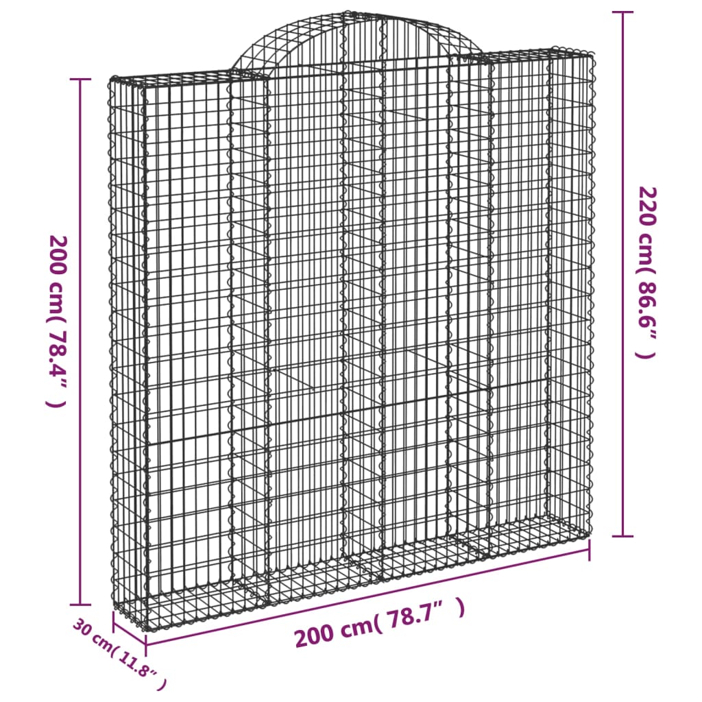 vidaXL Arched Gabion Baskets 6 pcs 200x30x200/220 cm Galvanised Iron