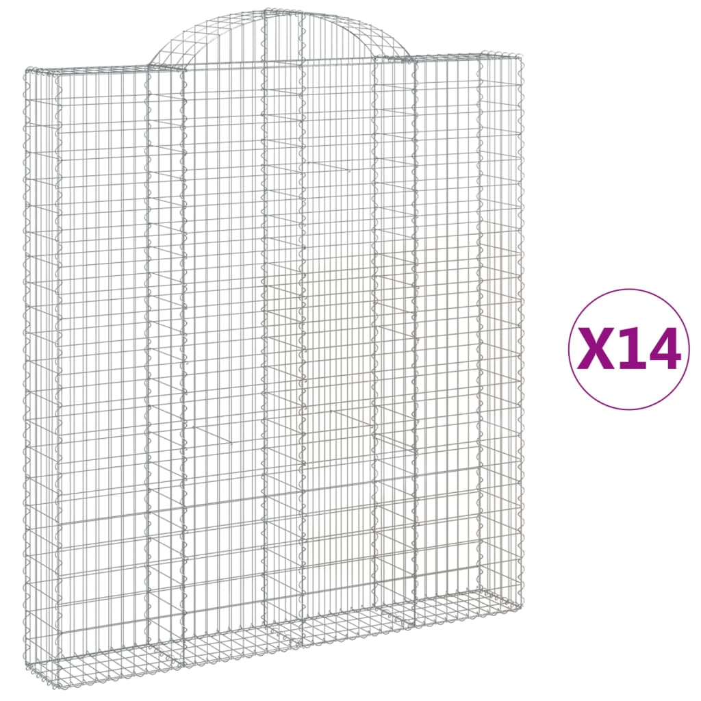 vidaXL Arched Gabion Baskets 14 pcs 200x30x220/240 cm Galvanised Iron