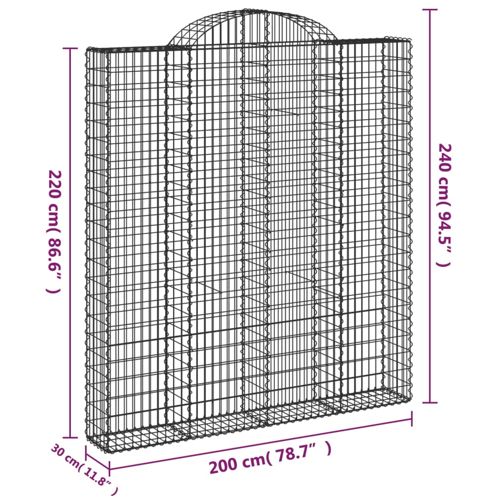 vidaXL Arched Gabion Baskets 14 pcs 200x30x220/240 cm Galvanised Iron