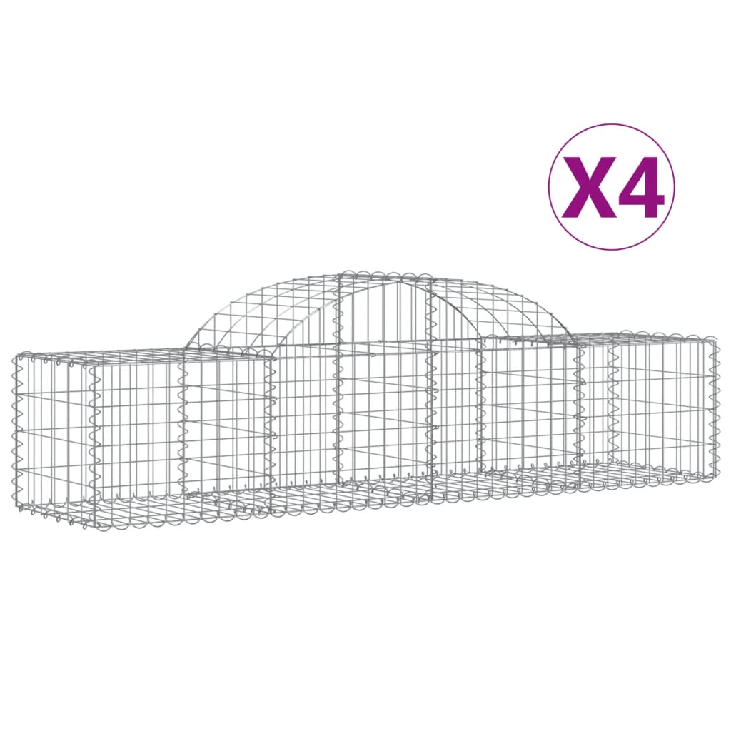 vidaXL Arched Gabion Baskets 4 pcs 200x50x40/60 cm Galvanised Iron