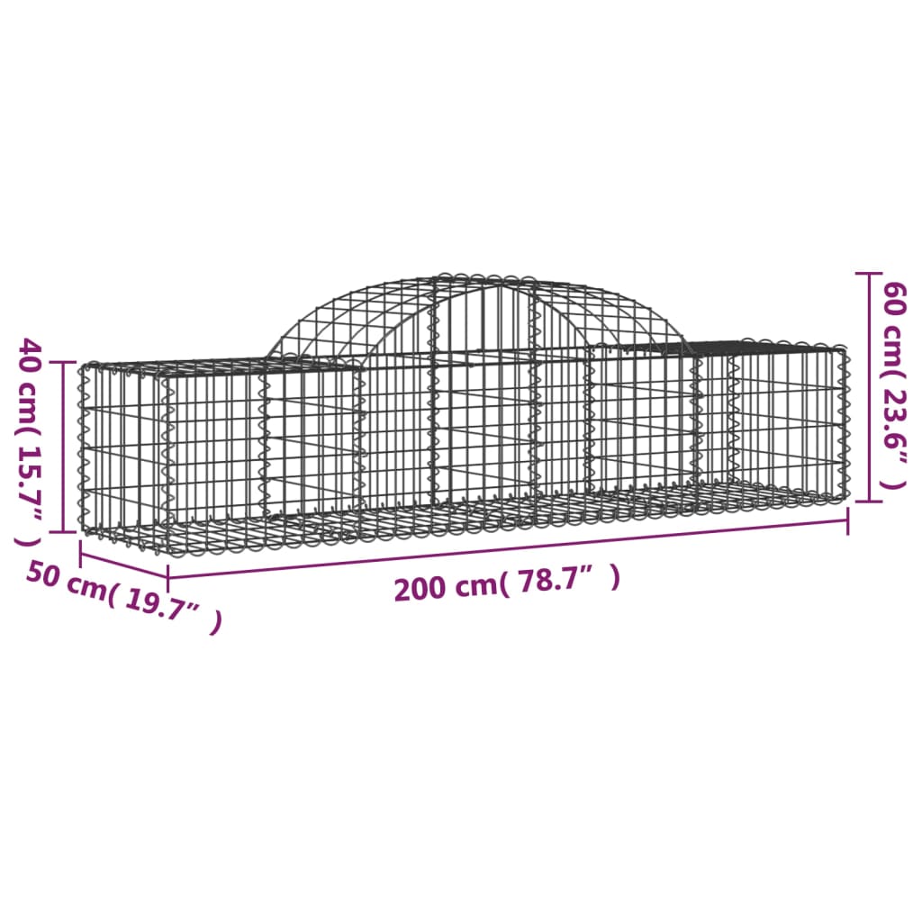 vidaXL Arched Gabion Baskets 4 pcs 200x50x40/60 cm Galvanised Iron