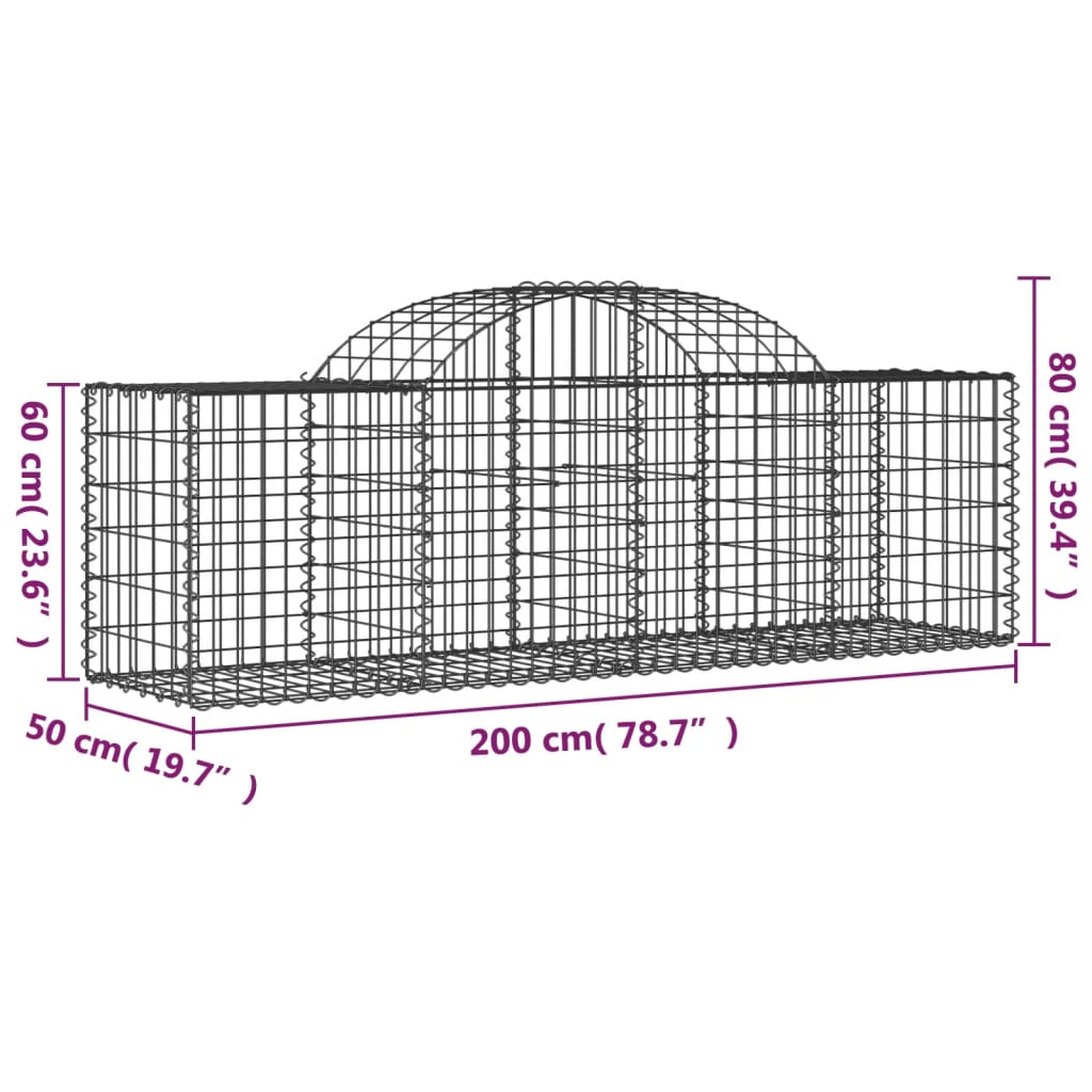 vidaXL Arched Gabion Baskets 30 pcs 200x50x60/80 cm Galvanised Iron