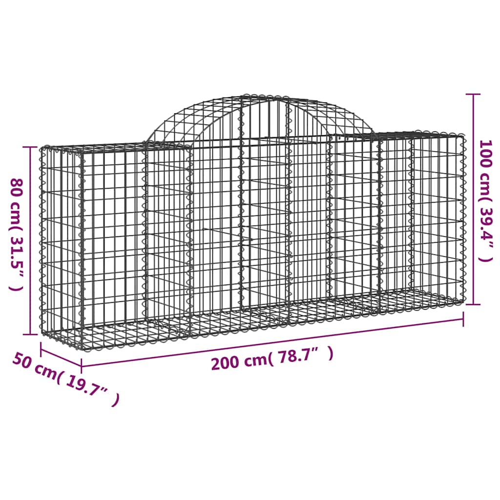 Arched Gabion Baskets 25 pcs 200x50x80/100 cm Galvanised Iron