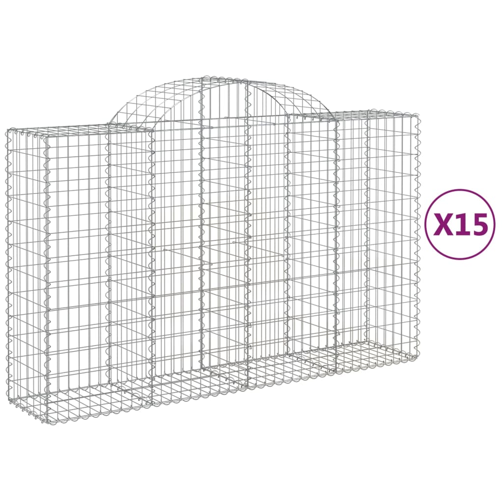 Arched Gabion Baskets 15 pcs 200x50x120/140 cm Galvanised Iron