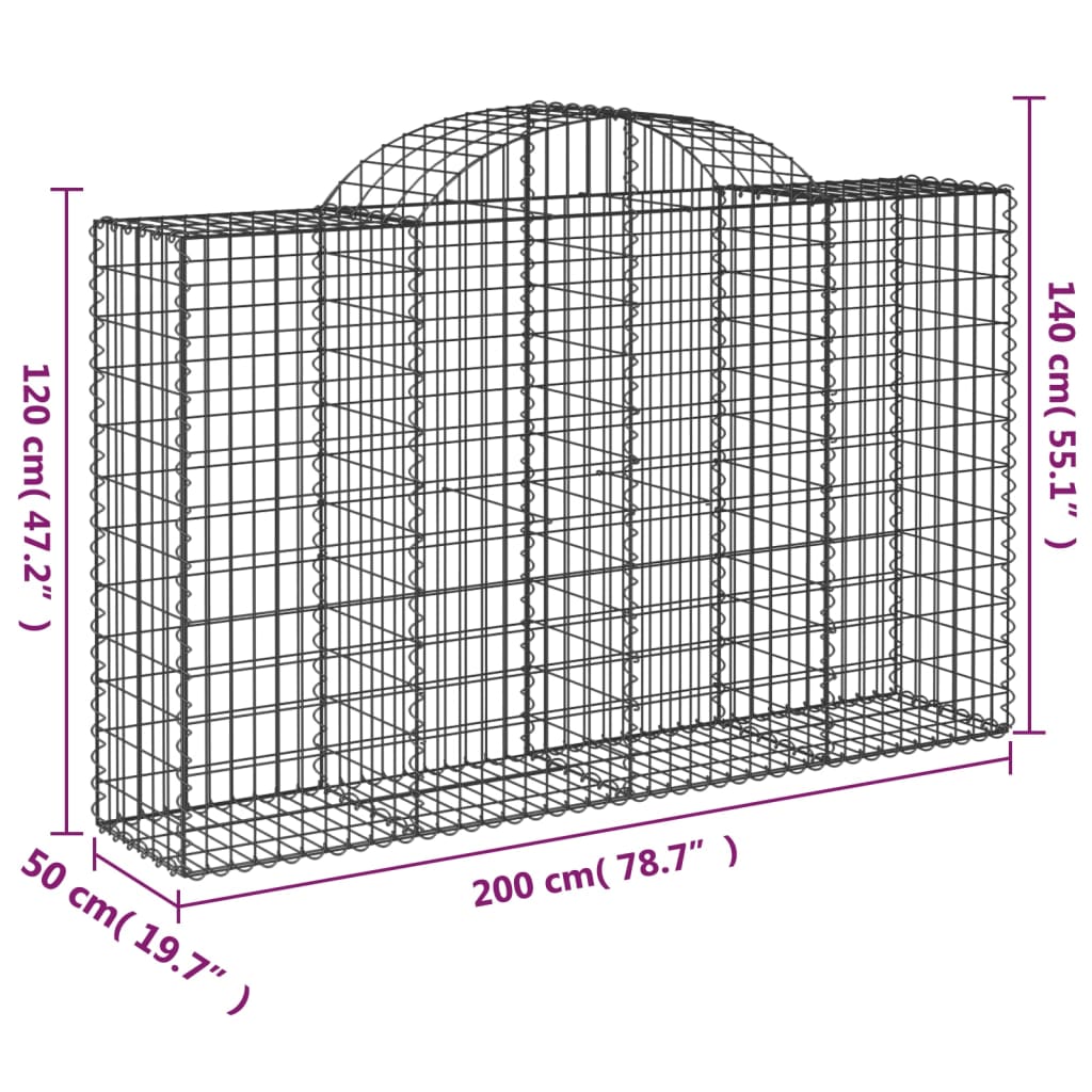 Arched Gabion Baskets 50 pcs 200x50x120/140 cm Galvanised Iron