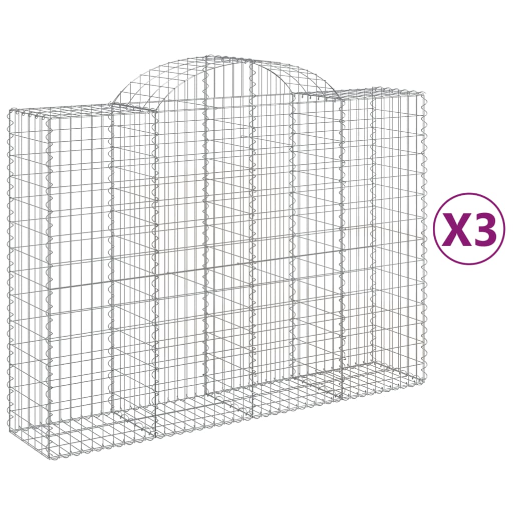 vidaXL Arched Gabion Baskets 3 pcs 200x50x140/160 cm Galvanised Iron