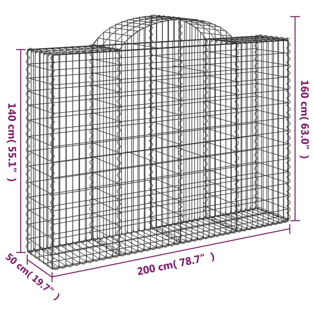 vidaXL Arched Gabion Baskets 3 pcs 200x50x140/160 cm Galvanised Iron