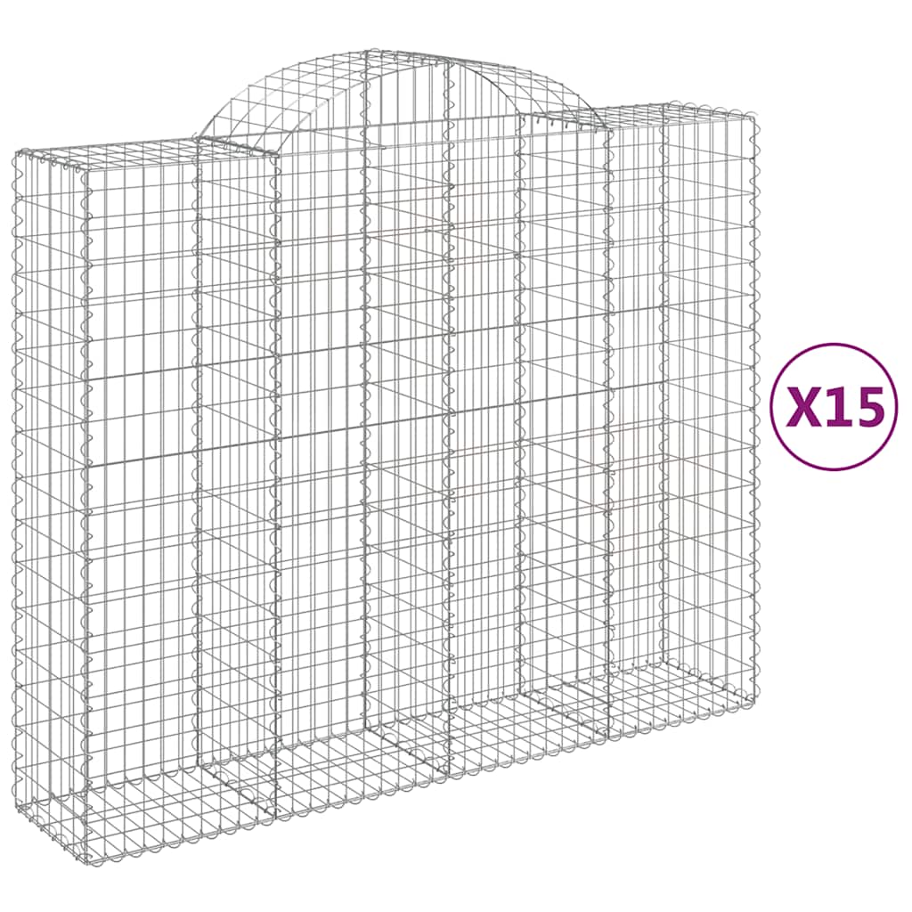 Arched Gabion Baskets 15 pcs 200x50x160/180 cm Galvanised Iron