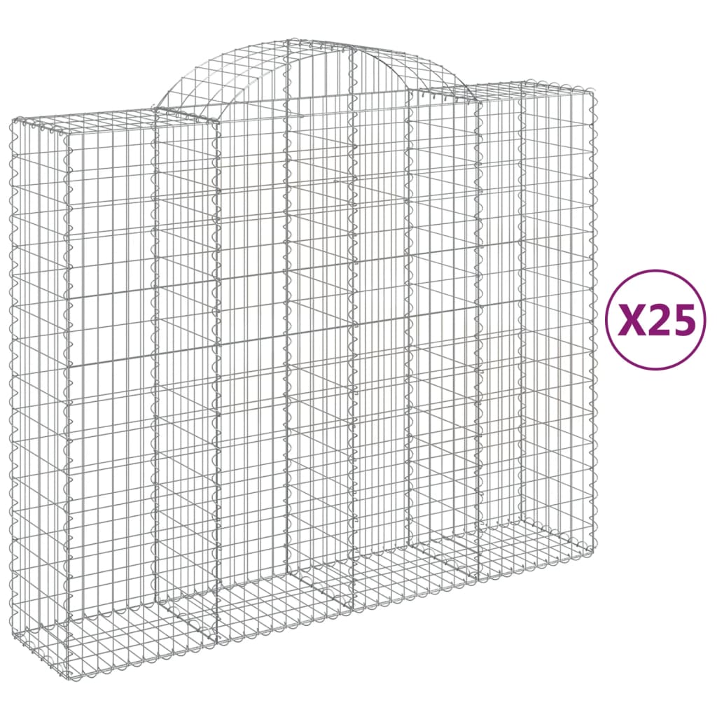 vidaXL Arched Gabion Baskets 25 pcs 200x50x160/180 cm Galvanised Iron