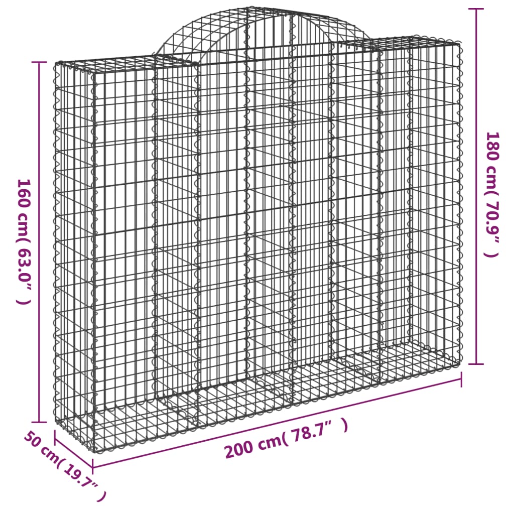 vidaXL Arched Gabion Baskets 25 pcs 200x50x160/180 cm Galvanised Iron