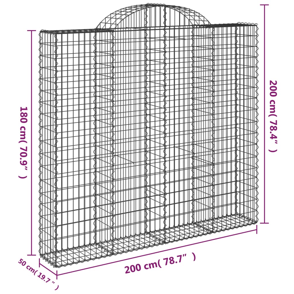 vidaXL Arched Gabion Baskets 13 pcs 200x50x180/200 cm Galvanised Iron