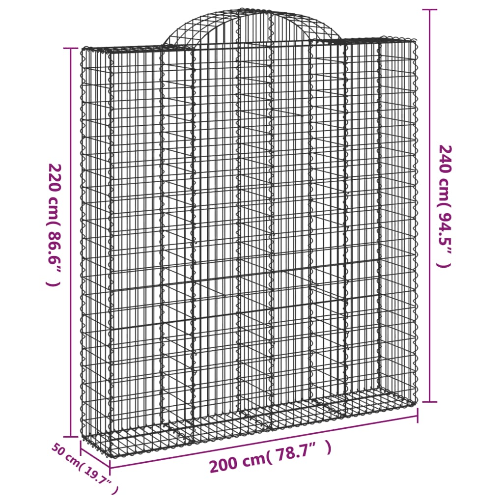 vidaXL Arched Gabion Baskets 3 pcs 200x50x220/240 cm Galvanised Iron