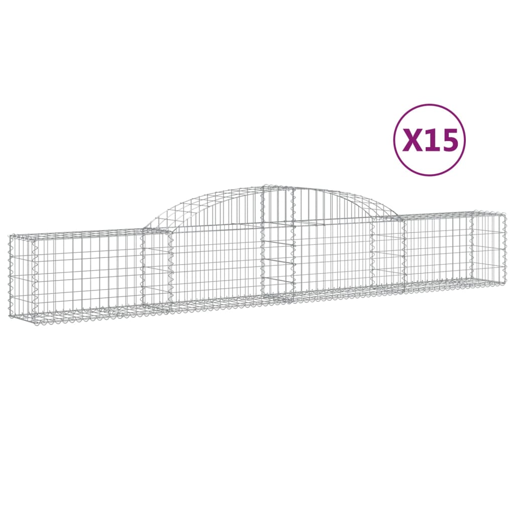 vidaXL Arched Gabion Baskets 15 pcs 300x30x40/60 cm Galvanised Iron