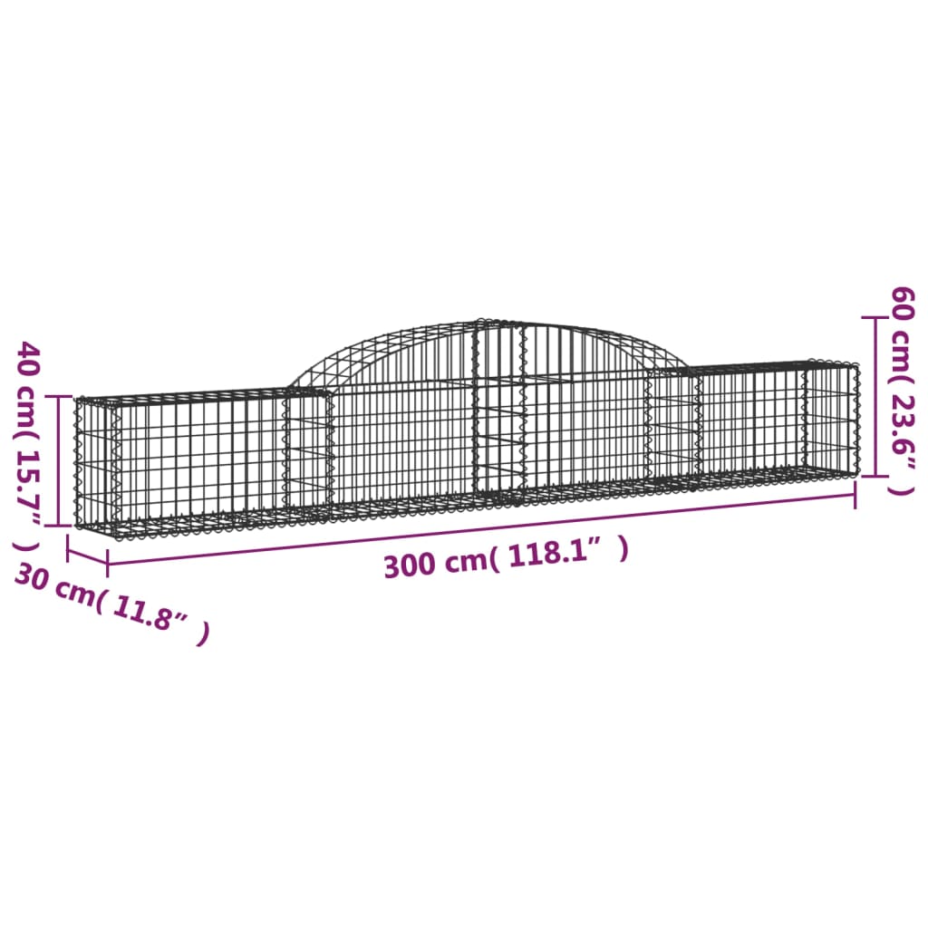 vidaXL Arched Gabion Baskets 15 pcs 300x30x40/60 cm Galvanised Iron