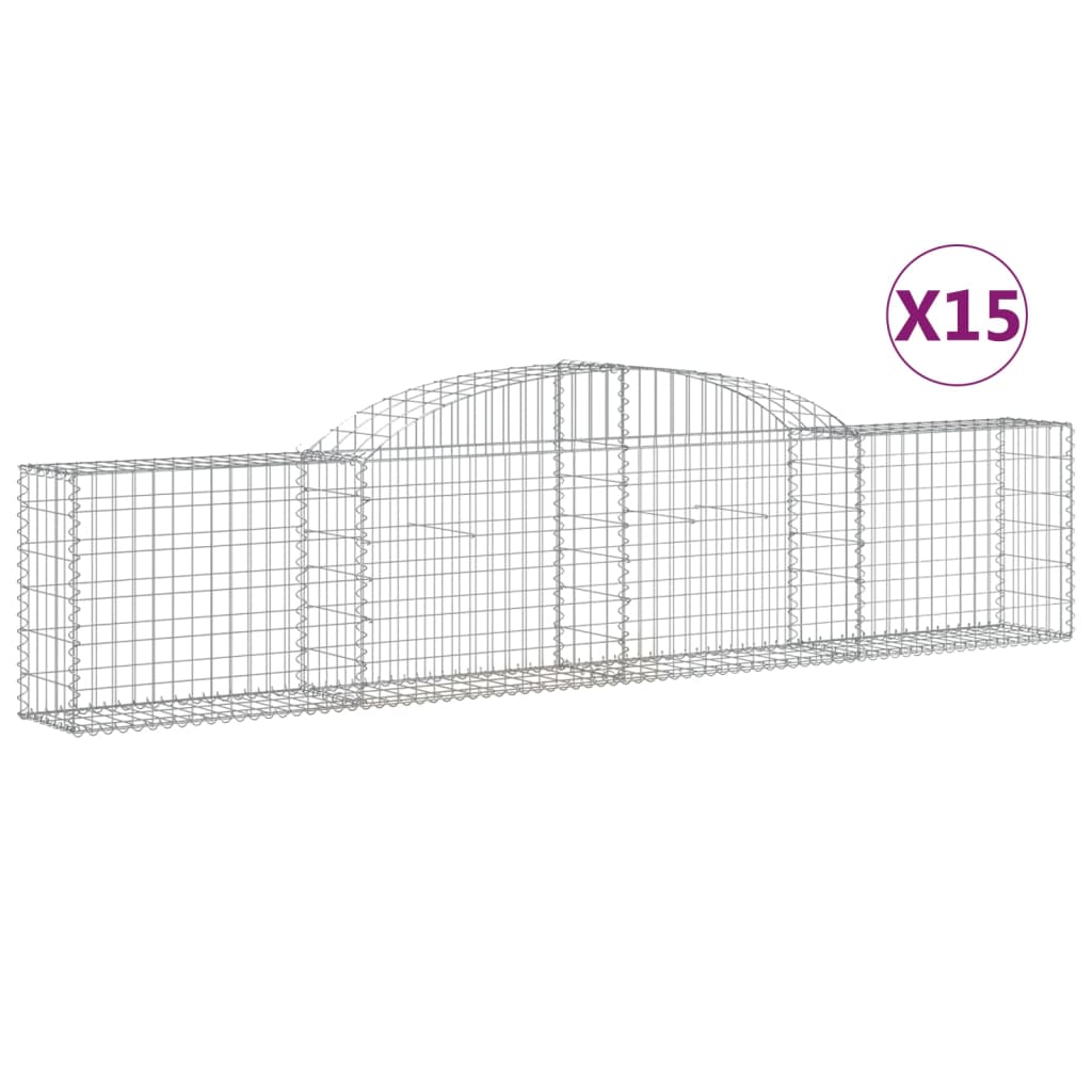 vidaXL Arched Gabion Baskets 15 pcs 300x30x60/80 cm Galvanised Iron