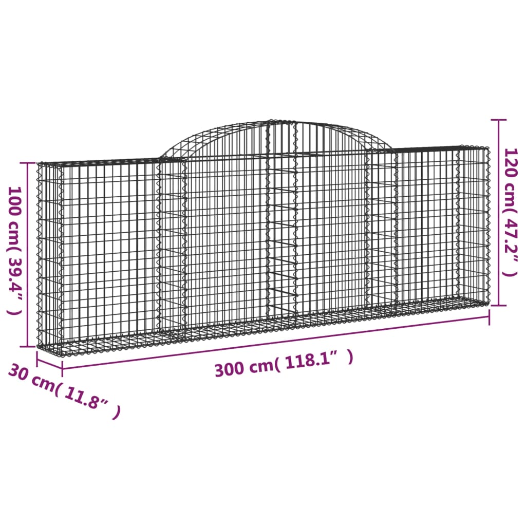 Arched Gabion Baskets 10 pcs 300x30x100/120 cm Galvanised Iron