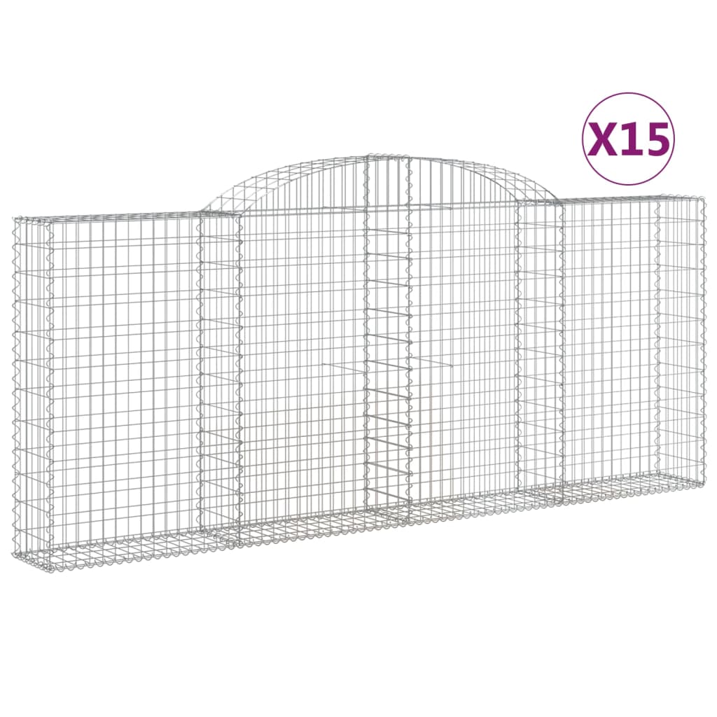 vidaXL Arched Gabion Baskets 15 pcs 300x30x120/140 cm Galvanised Iron