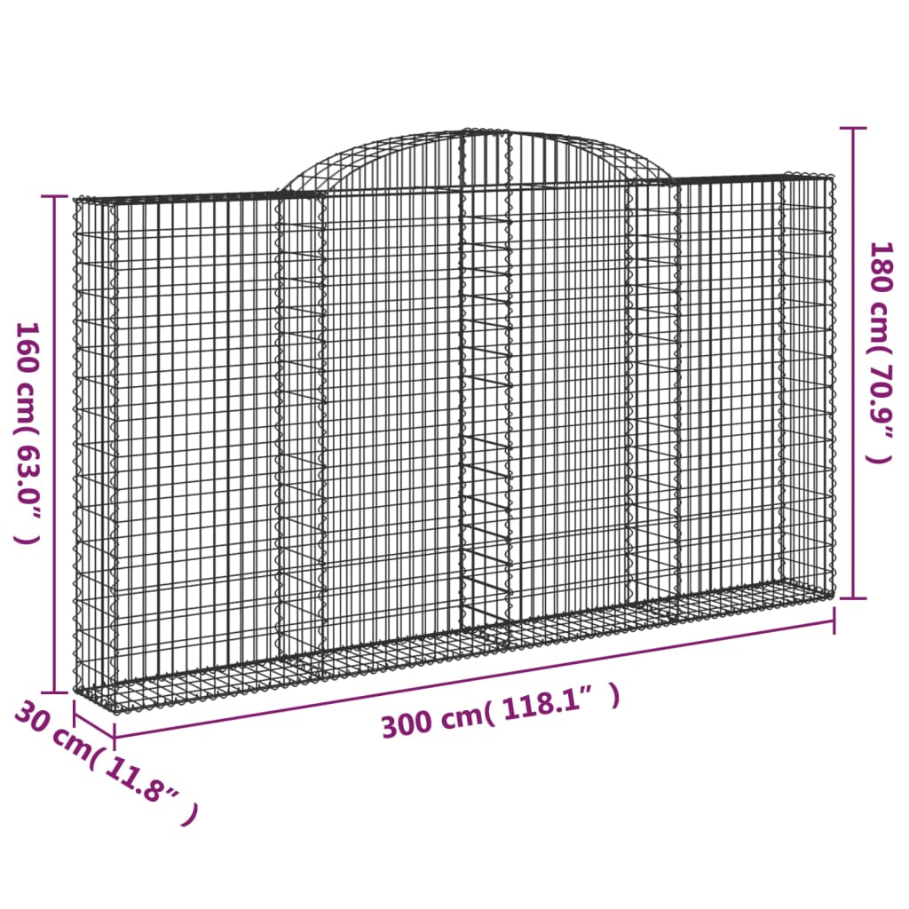 Arched Gabion Baskets 4 pcs 300x30x160/180 cm Galvanised Iron