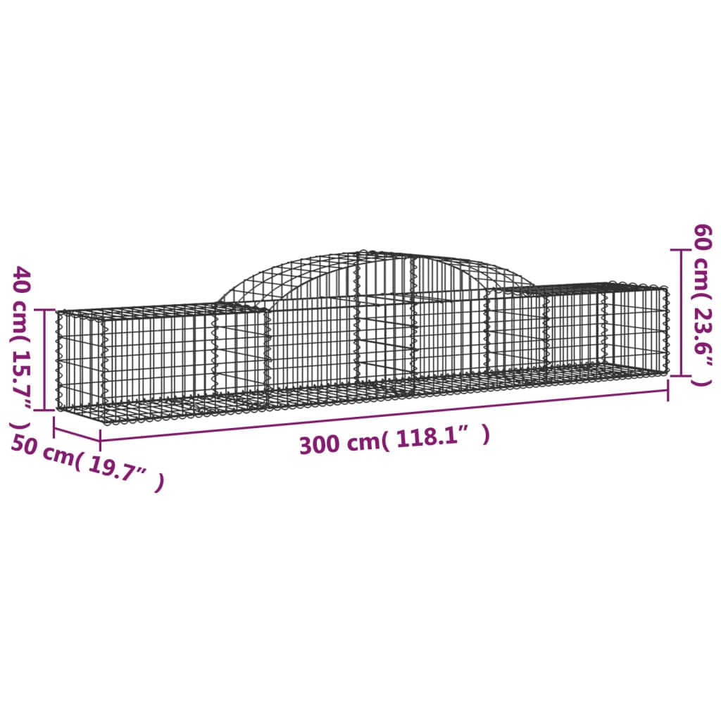 vidaXL Arched Gabion Baskets 7 pcs 300x50x40/60 cm Galvanised Iron