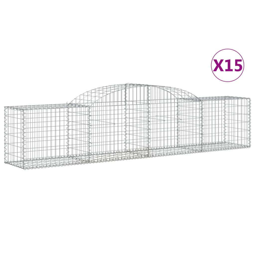 vidaXL Arched Gabion Baskets 15 pcs 300x50x60/80 cm Galvanised Iron