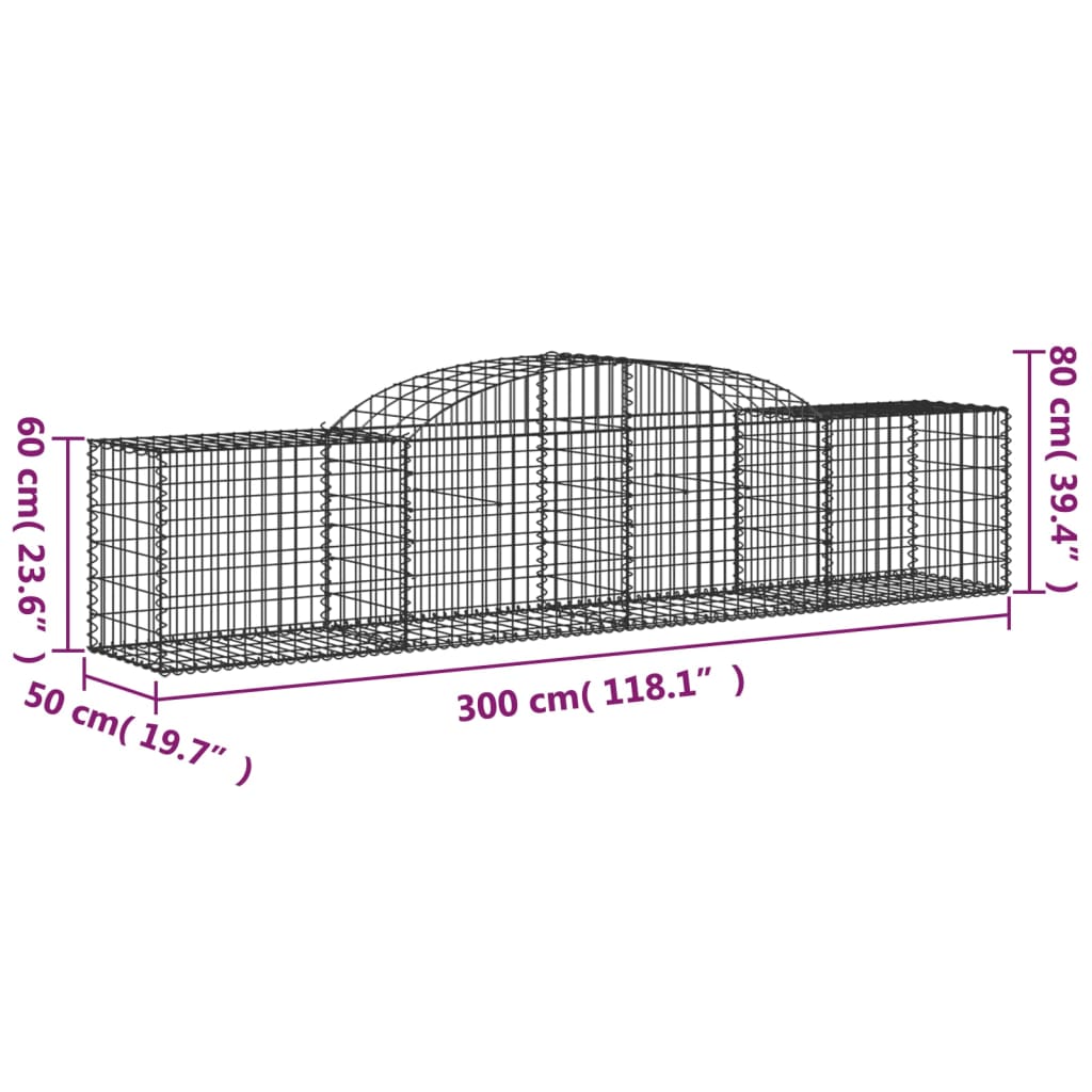Arched Gabion Baskets 20 pcs 300x50x60/80 cm Galvanised Iron