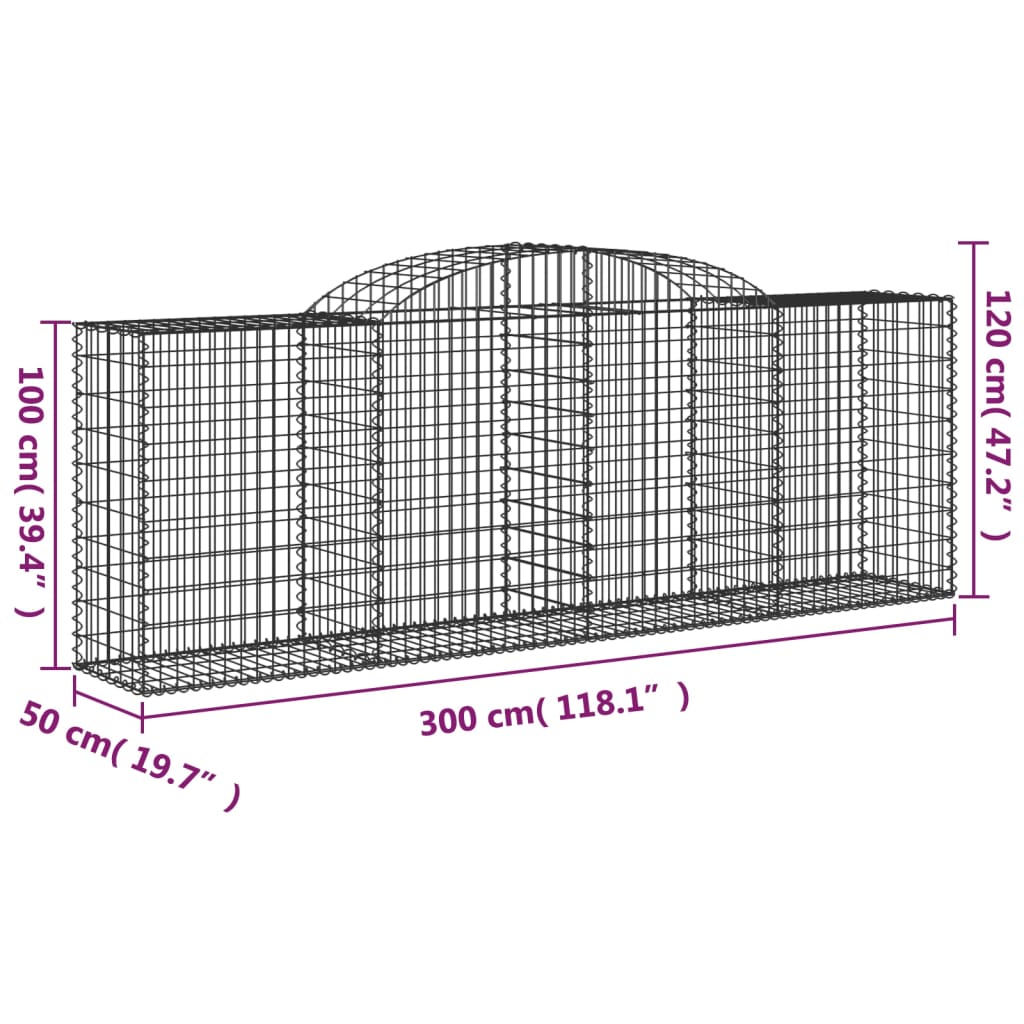 Arched Gabion Baskets 12 pcs 300x50x100/120 cm Galvanised Iron