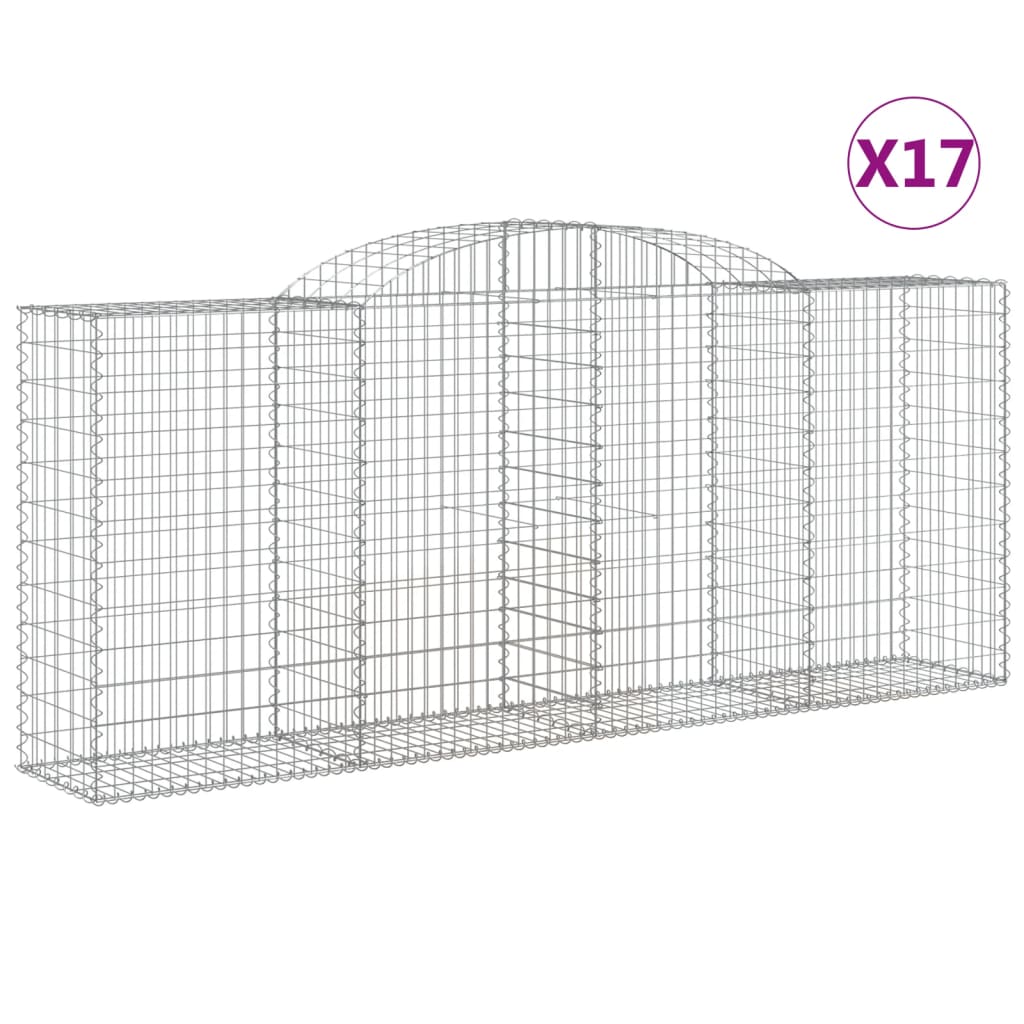 vidaXL Arched Gabion Baskets 17 pcs 300x50x120/140 cm Galvanised Iron