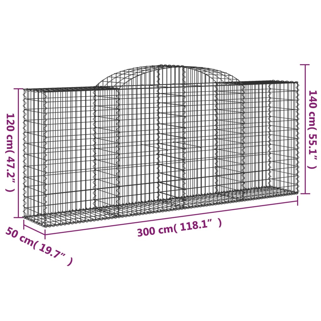 vidaXL Arched Gabion Baskets 17 pcs 300x50x120/140 cm Galvanised Iron