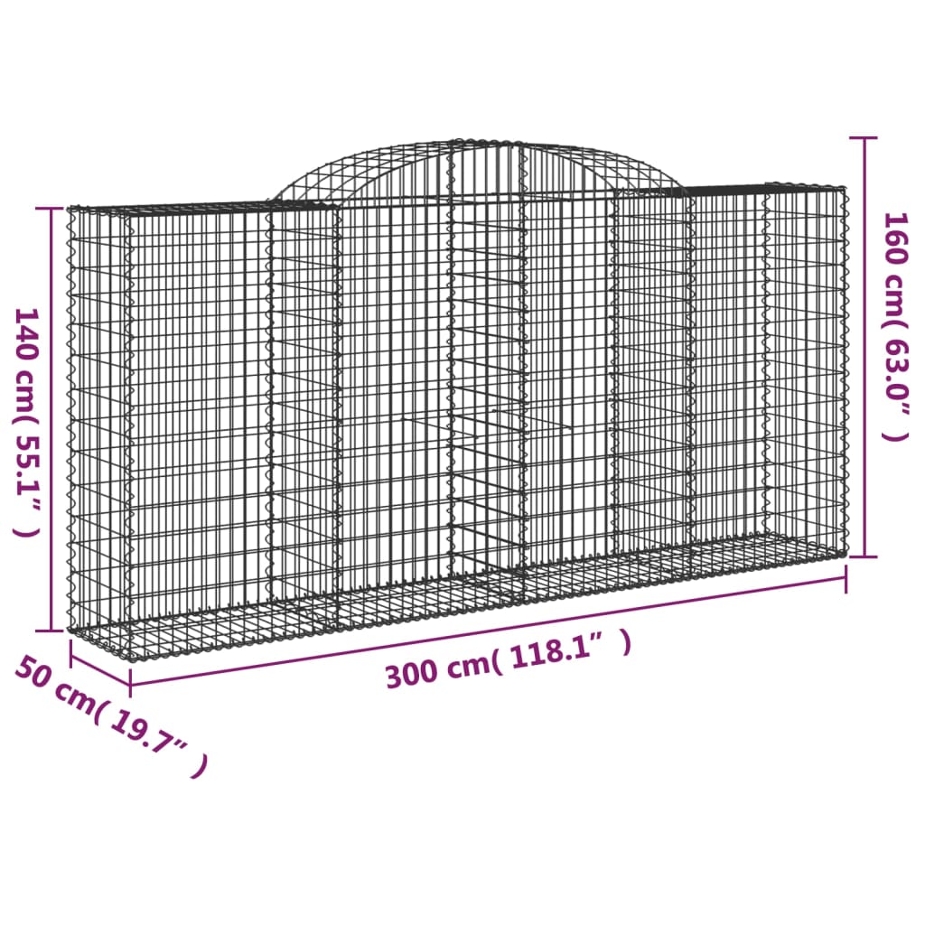 Arched Gabion Baskets 12 pcs 300x50x140/160 cm Galvanised Iron