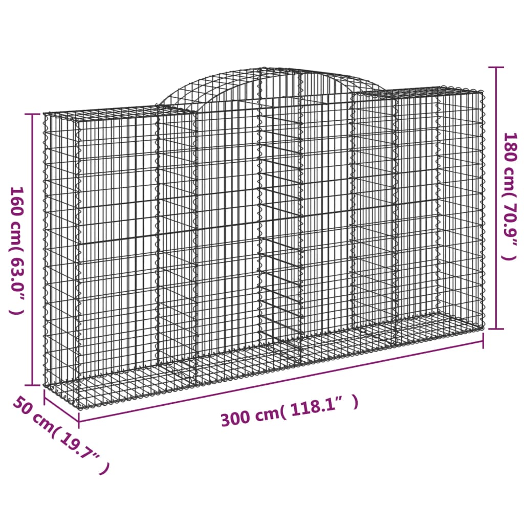 Arched Gabion Baskets 4 pcs 300x50x160/180 cm Galvanised Iron