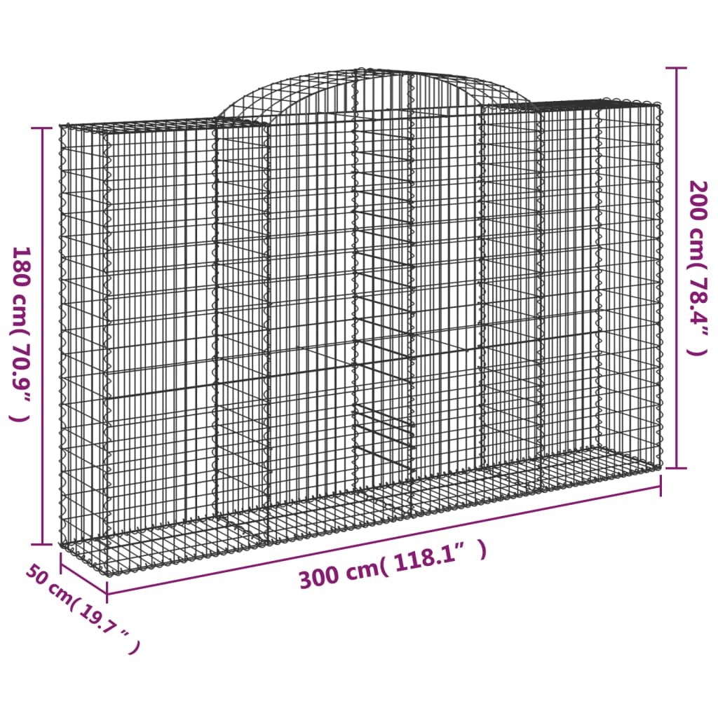 Arched Gabion Baskets 6 pcs 300x50x180/200 cm Galvanised Iron