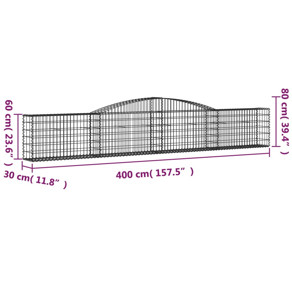 Arched Gabion Baskets 10 pcs 400x30x60/80 cm Galvanised Iron