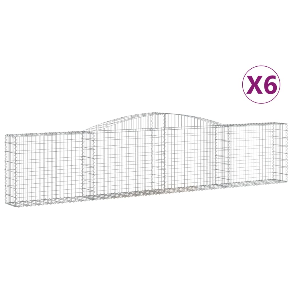 vidaXL Arched Gabion Baskets 6 pcs 400x30x80/100 cm Galvanised Iron