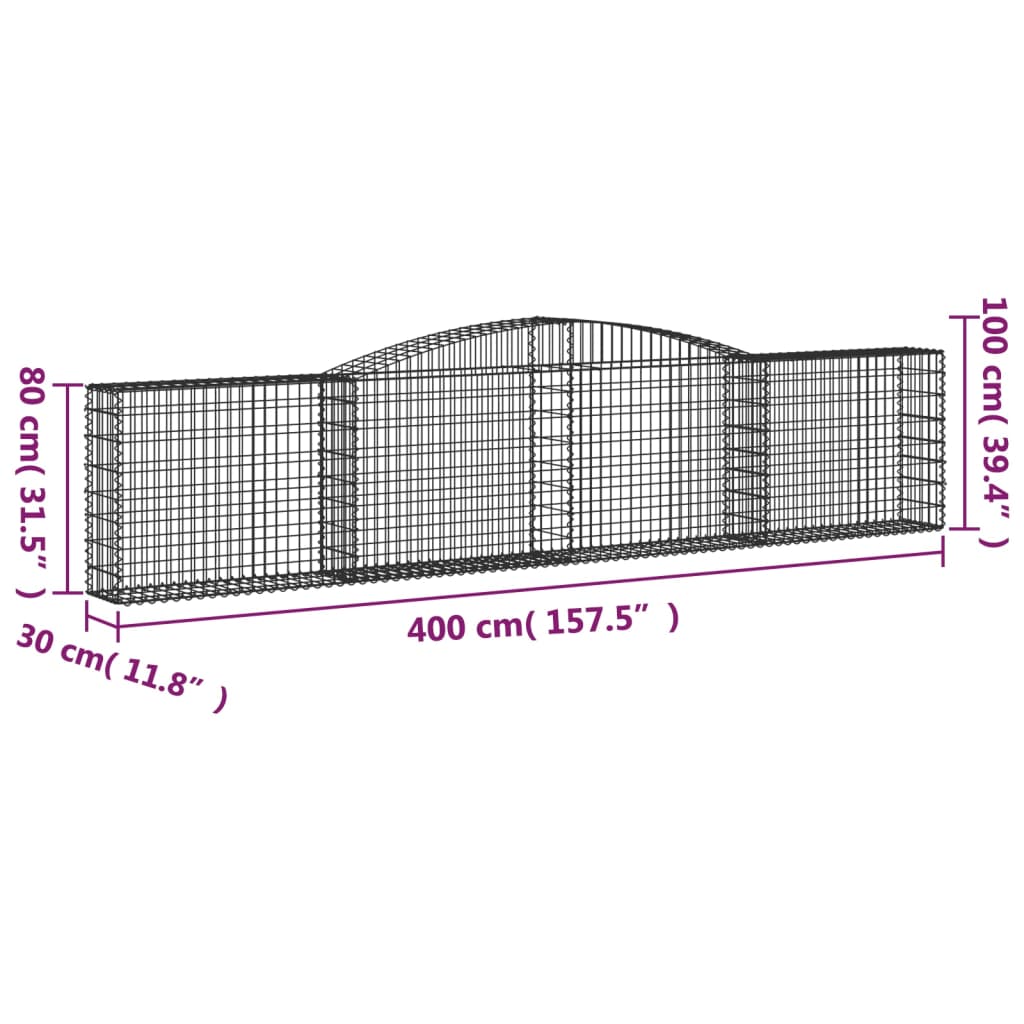 vidaXL Arched Gabion Baskets 6 pcs 400x30x80/100 cm Galvanised Iron