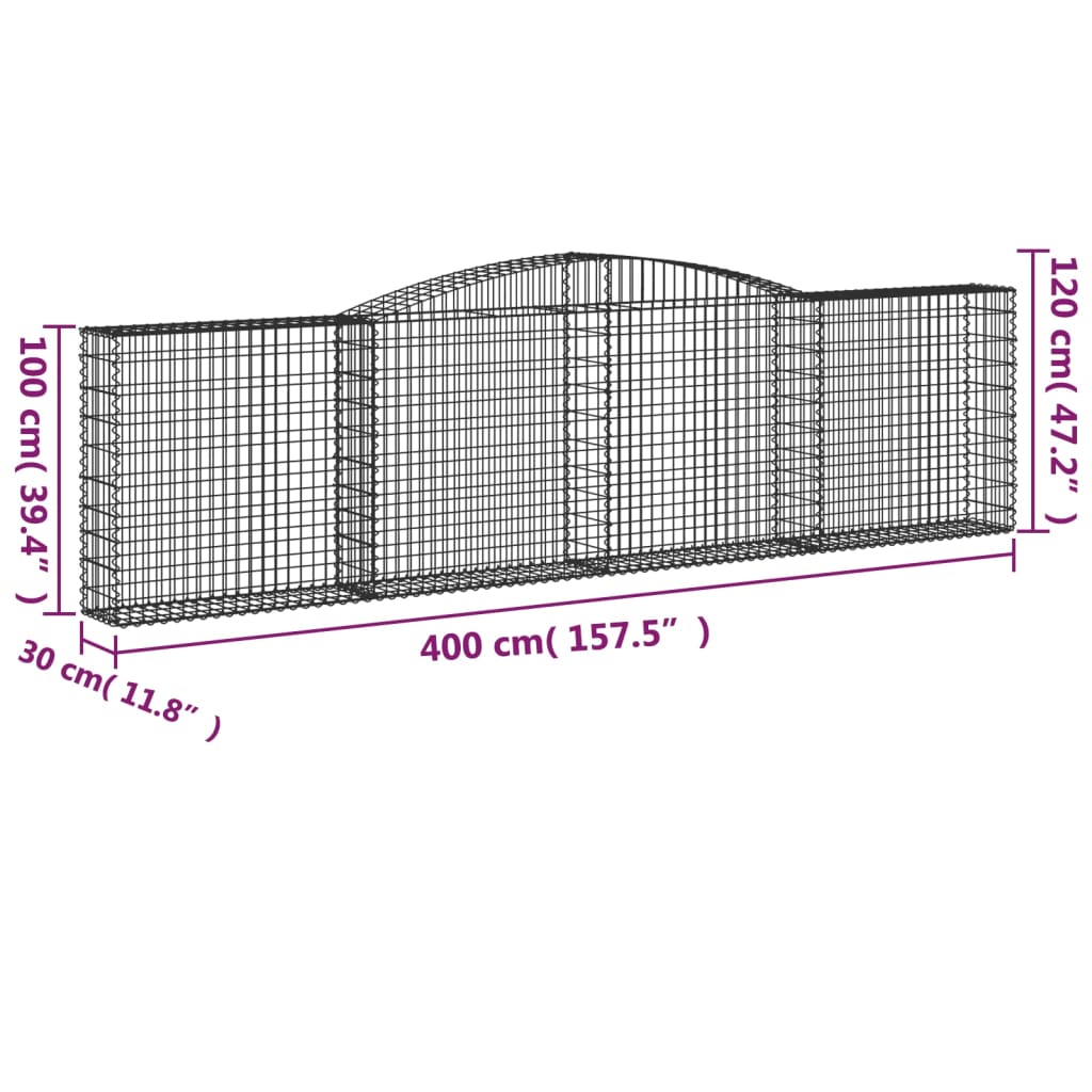 vidaXL Arched Gabion Baskets 4 pcs 400x30x100/120 cm Galvanised Iron