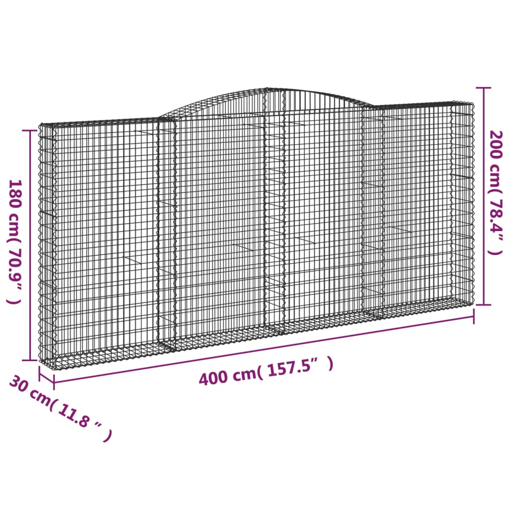 Arched Gabion Baskets 5 pcs 400x30x180/200 cm Galvanised Iron