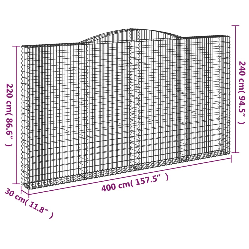 Arched Gabion Baskets 8 pcs 400x30x220/240 cm Galvanised Iron