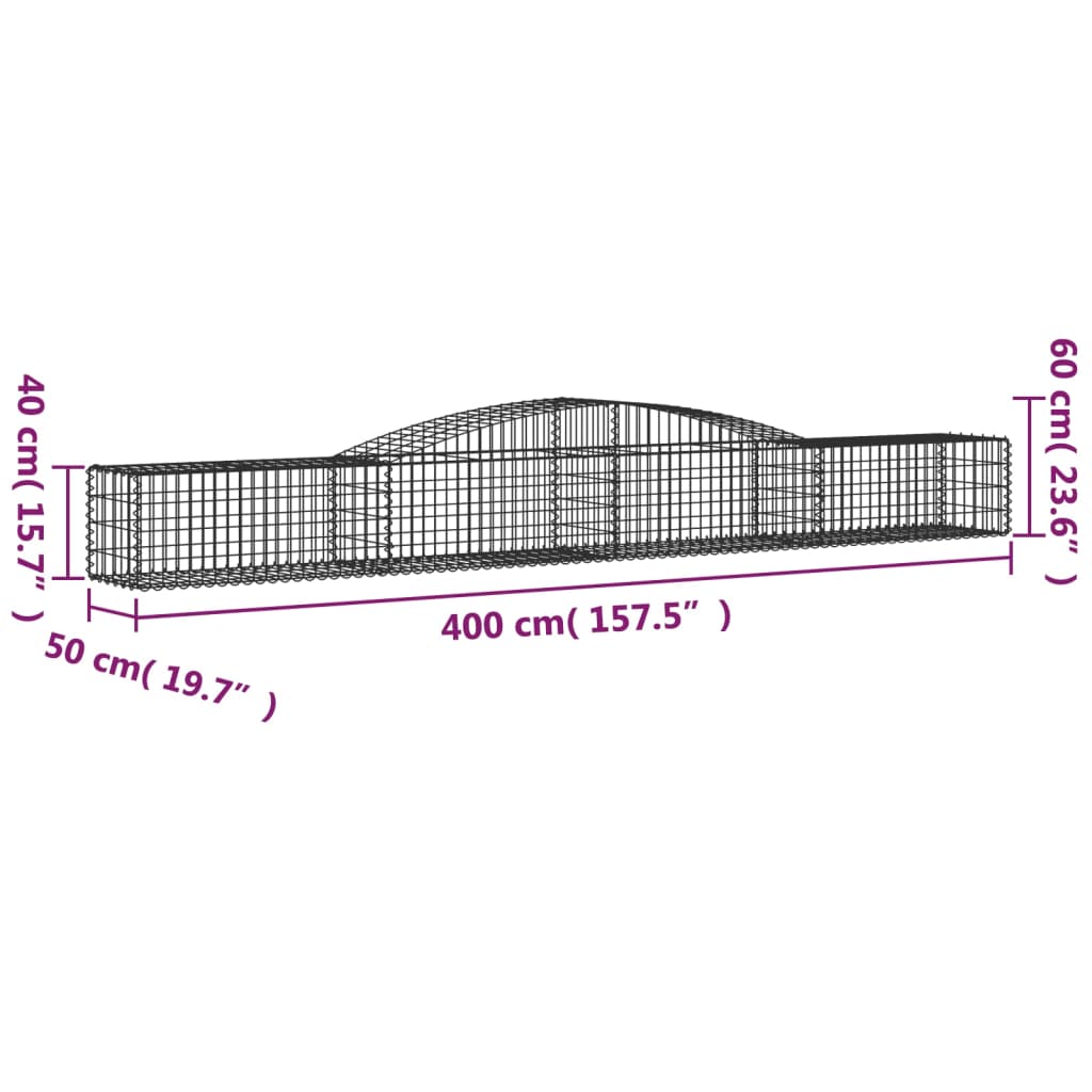Arched Gabion Baskets 10 pcs 400x50x40/60 cm Galvanised Iron