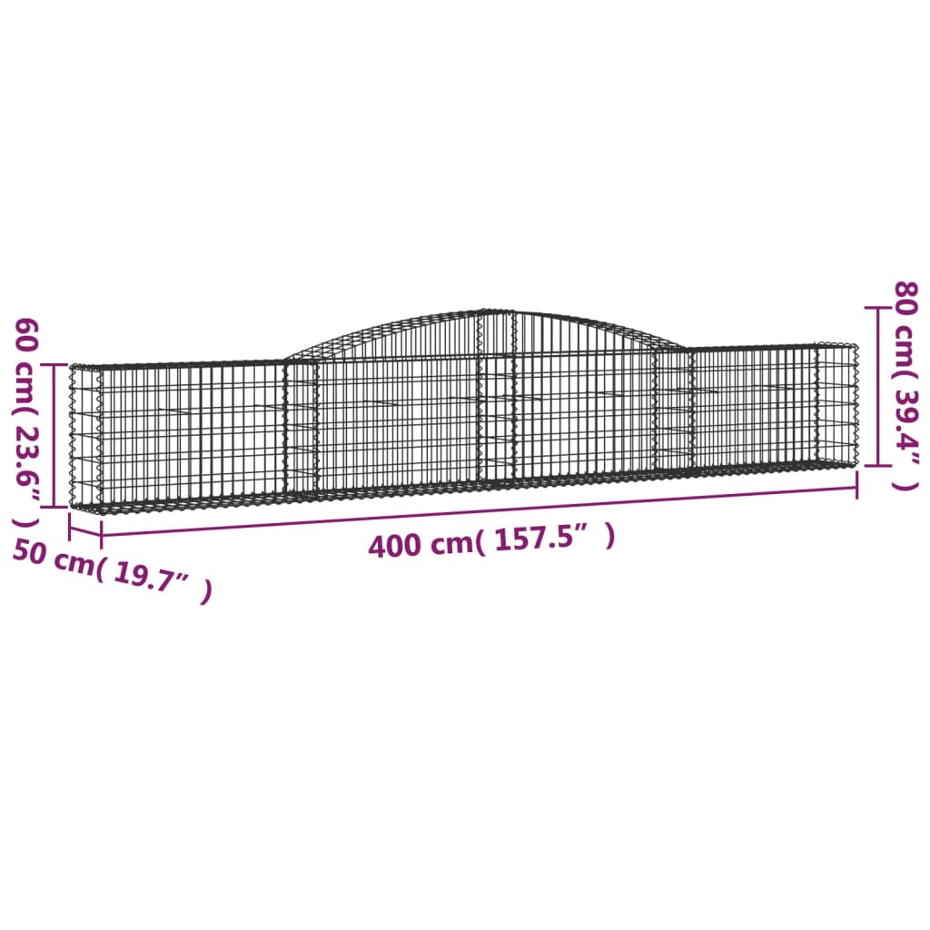 vidaXL Arched Gabion Baskets 7 pcs 400x50x60/80 cm Galvanised Iron