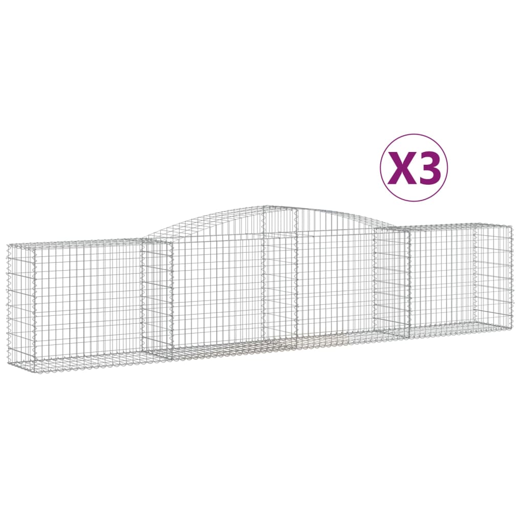 vidaXL Arched Gabion Baskets 3 pcs 400x50x80/100 cm Galvanised Iron