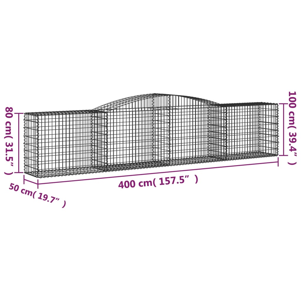 vidaXL Arched Gabion Baskets 3 pcs 400x50x80/100 cm Galvanised Iron