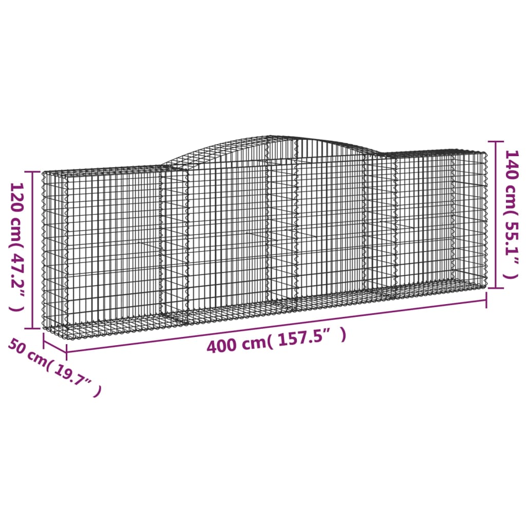 vidaXL Arched Gabion Baskets 7 pcs 400x50x120/140 cm Galvanised Iron