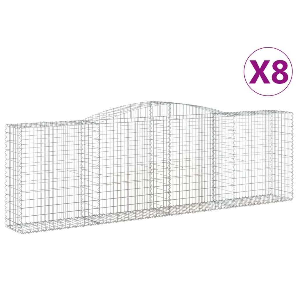 vidaXL Arched Gabion Baskets 8 pcs 400x50x120/140 cm Galvanised Iron