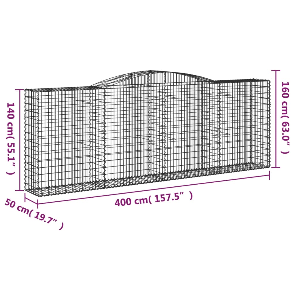 vidaXL Arched Gabion Baskets 5 pcs 400x50x140/160 cm Galvanised Iron