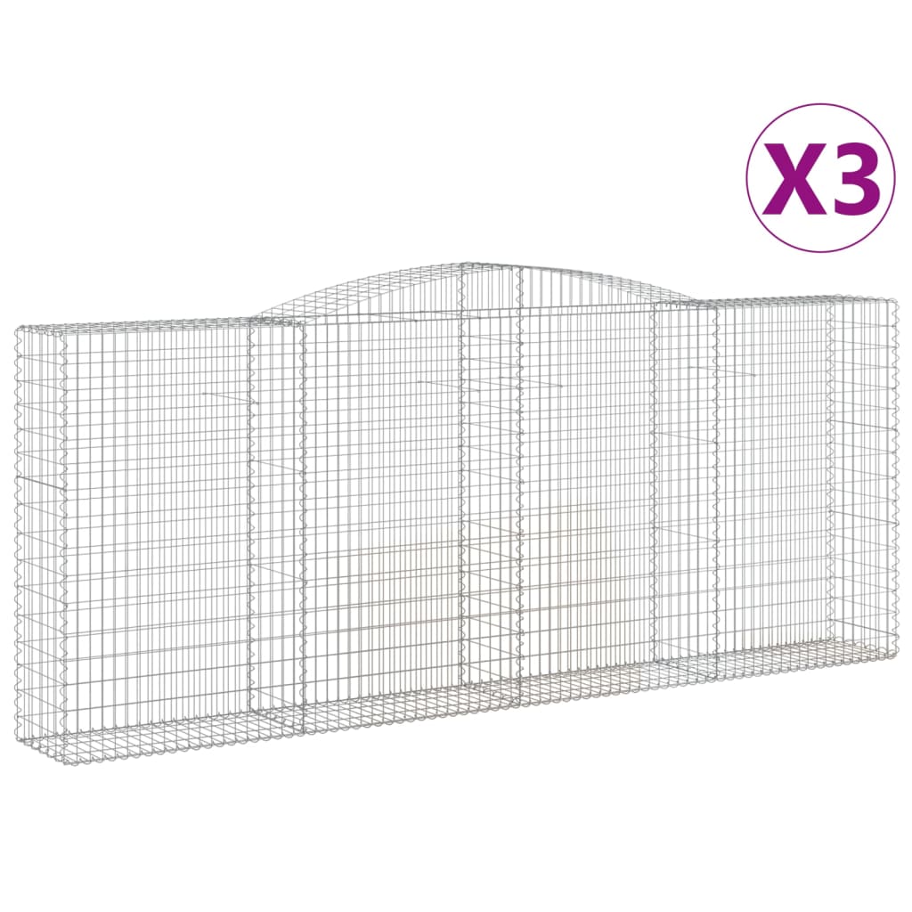 vidaXL Arched Gabion Baskets 3 pcs 400x50x160/180 cm Galvanised Iron